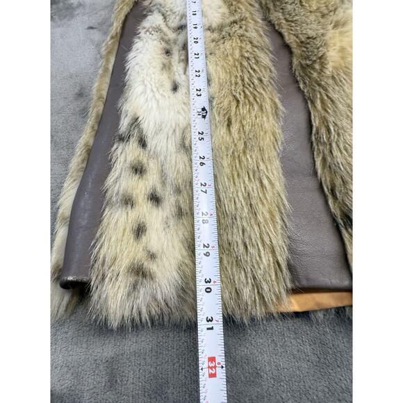 Vintage Faux Fur Short Coat Made in England Button Front Beige Brown sz L - Picture 10 of 14